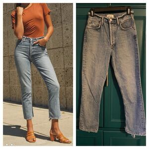 Agolde High Rise Riley Crop Jeans - straight leg ankle - light medium wash sz 25